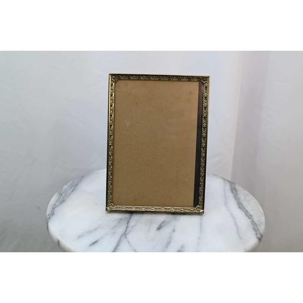 Vintage Brass 5x7 Picture Frame Ornate Embossed Tabletop Easel Back Gold Tone